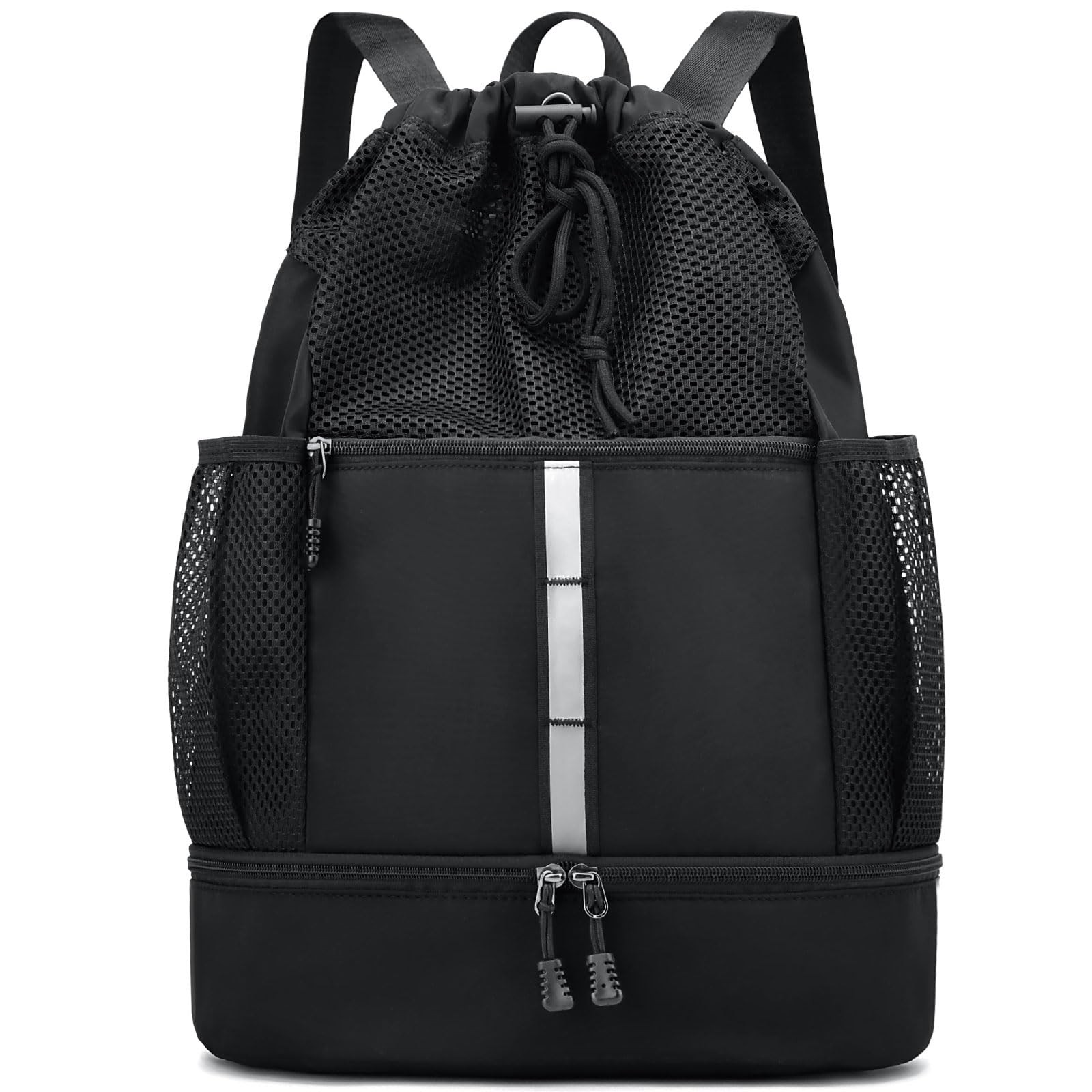 Drawstring Gym Bag for Men/Women - Mesh Beach Swim Bags Sports Backpack with ...