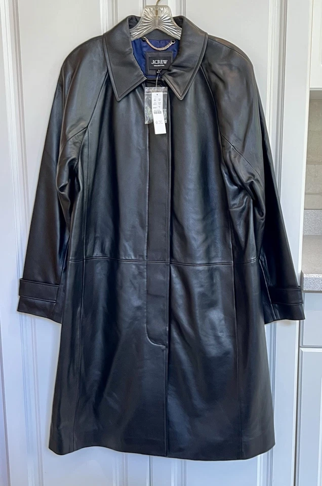 NUEVO CON ETIQUETAS J Crew Collection Mujer Talla 6 Gabardina Cuero Negro CD214