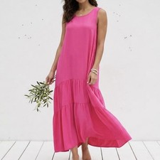 Anthropologie Maeve Marlene Tiered Maxi Dress Women’s Hot Pink Sleeveless Sz M