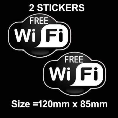 2 X WIFI GRATIS AUFKLEBER DECAL INTERNET SCHILD CAFE, BAR, CLUB, BÜRO, SHOP, KAFFEE