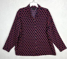 J Jill Wearever Easy Care A-Line Button Front Shirt Womens 2X Navy Blue Red Top