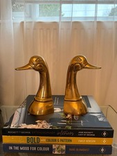 Vintage massive Messing Ente Buchstützen Stockente Wohndeko Paar