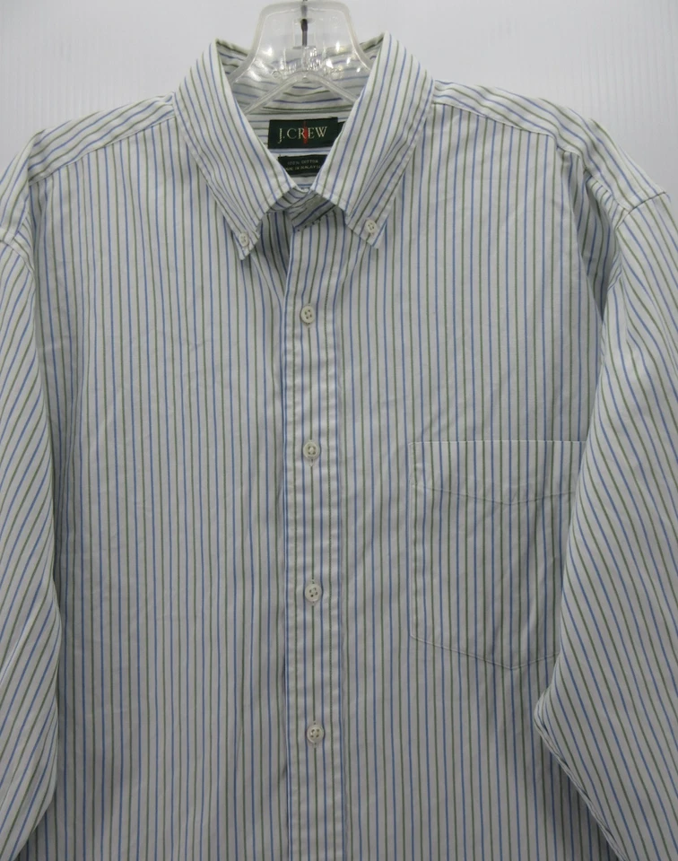 Camisa Vintage J Crew Hombres 15 1/2 Blanco Remero Rayas Abotonada Años 90 Preppy Foto 2 de 4