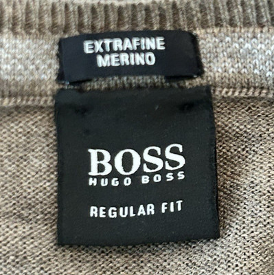 BOSS HUGO BOSS Herrenpullover Merinowolle Regular Fit Grau V-Ausschnitt Größe L
