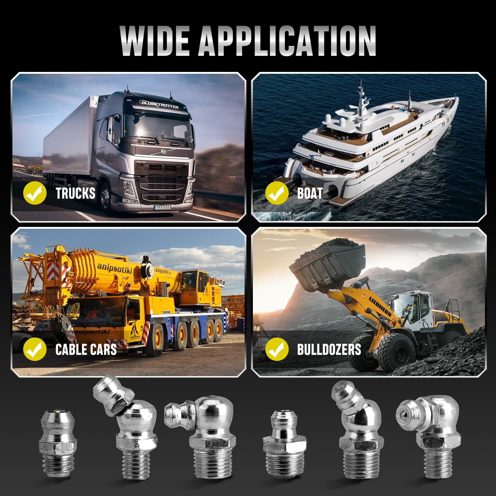 110Pcs Grease Fittings Kit, SAE Grease Fitting Assortment: 1/4" 1/8" Straight 45