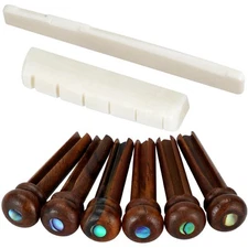 6 String Acoustic Guitar Bone Bridge Saddle Nut & 6 Rosewood Bridge Pins