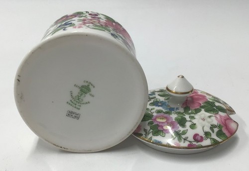 Crown Staffordshire-Thousand Flowers- Bone China Mustard/Preserve/Jam Pots x2 - Picture 7 of 14