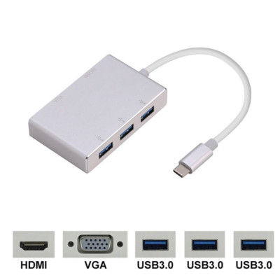 USB Type C to HDMI VGA Port USB HUB Converter Adapter