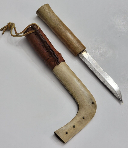 Old Finnish Lapland Sami Fixed Blade Puukko Knife bone handle / sheath E373 - Picture 5 of 18