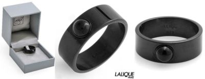 $250 Lalique MOSSI 55 size 7 Black Enamel Crystal Cabochon 925