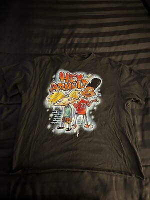 HEY ARNOLD T-SHIRT airbrush look black retro 90s graffiti ADULT 2XL