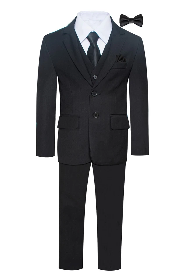 Magen Niños Niños Ajuste Ajustado Formal Novia 7 Piezas Conjunto Traje Talla 1-18 Negro 2 Botones Foto 2 de 4