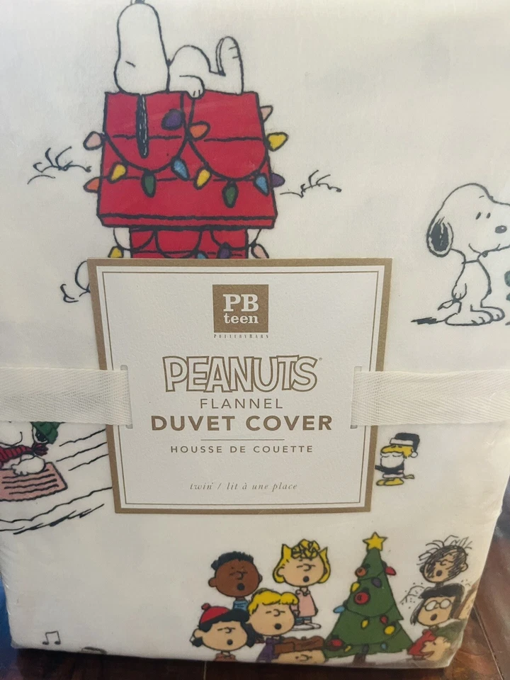 Pottery Barn Peanuts Snoopy Christmas Twin Duvet Sham Set Rare HTF New Teen - Image 3 of 4
