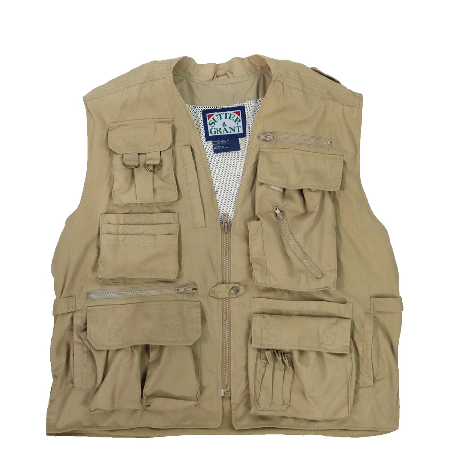 SUTTER & GRANT Men’s XL Brown Fishing Photographer Utility Vest Jacket Pockets - Image 3 of 4