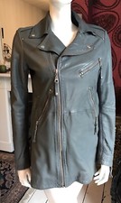 Whistles Grey Long Line Leather Biker Style Jacket Size Small Uk 10 Rrp £350