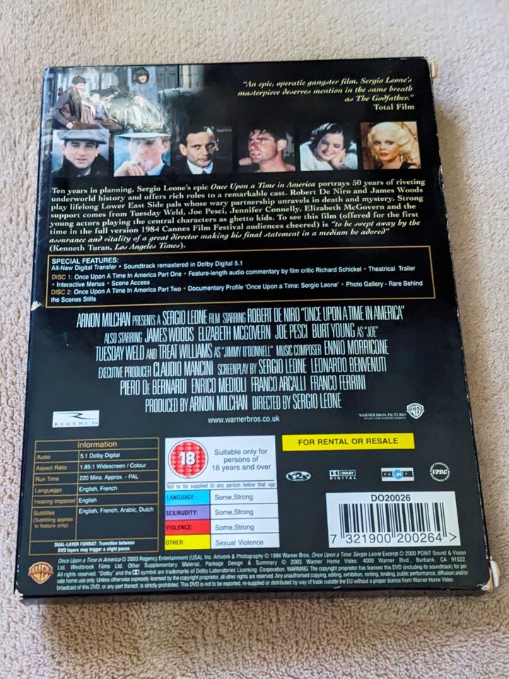Once Upon A Time In America Special Edition Region 2 DVD Robert De Niro, Import - Image 3 of 4