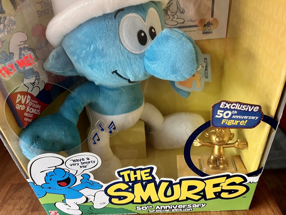 Smurfs 50th Anniversary Collectible Plush Toy With Sound & Figure (Limited Edition)