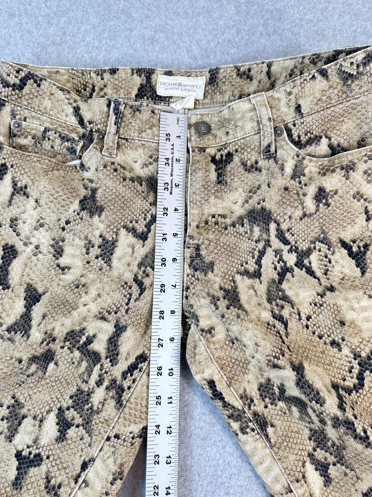 Ralph Lauren Denim & Supply Skinny Jeans Women's 28 Tan Snake Print Ankle Zip thumbnail 4