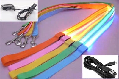 RECHARGEABLE LED Light-up GLOW LEASH Dog Pet Night Safety Flash Lead MICRO USB