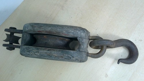 VTG Single Block & Tackle Pulley with Hook Wood&Metal Union Hardware Torrington - Picture 14 of 21