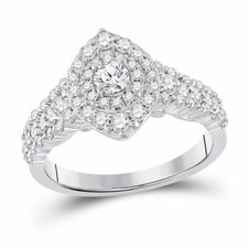 14kt White Gold Round Diamond Halo Bridal Wedding Engagement Ring 1-1/5 Ctw