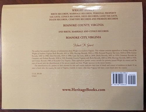 Wright Family Birth Marriage Census Tax Deed Records Roanoke County Virginia - Picture 3 of 10