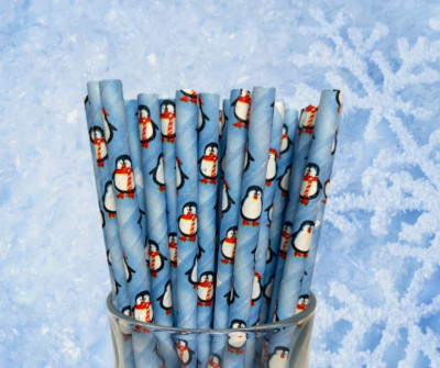 Weihnachten Papier Strohhalme - süße Pinguin Strohhalme - UK hergestellt 100% recycelbar Öko 