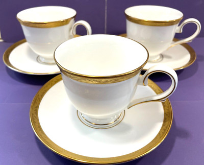 Three (3) LENOX Classics LANDMARK GOLD Cup and Saucer Sets EUC