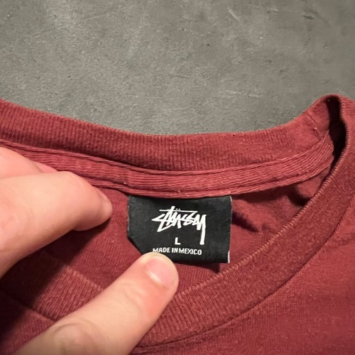Men’s Stussy Spellout Logo Graphic Tee Short Sleeve T-Shirt Burgundy Red L Large - Bild 4 von 9