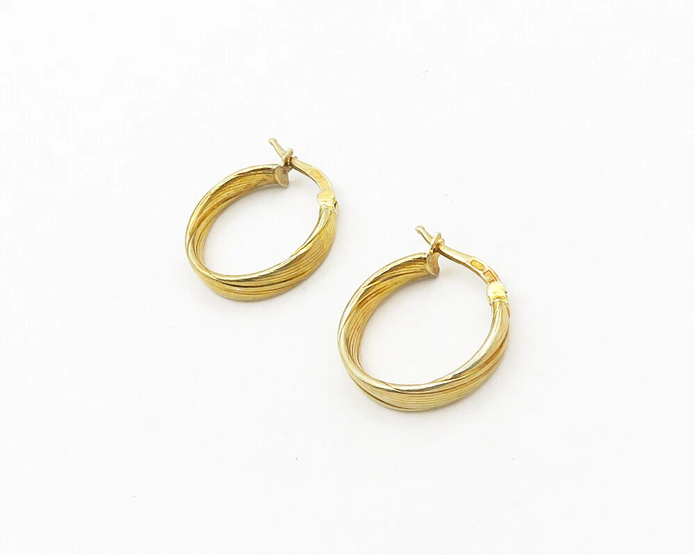 925 Sterling Silver Vintage Shiny Gold Plated Round Hoop