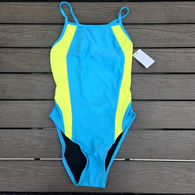 TYR Women's Neon Yellow/blue Splice Diamondfit Swimsuit Grab Bag Suit Sz 34 NEW 