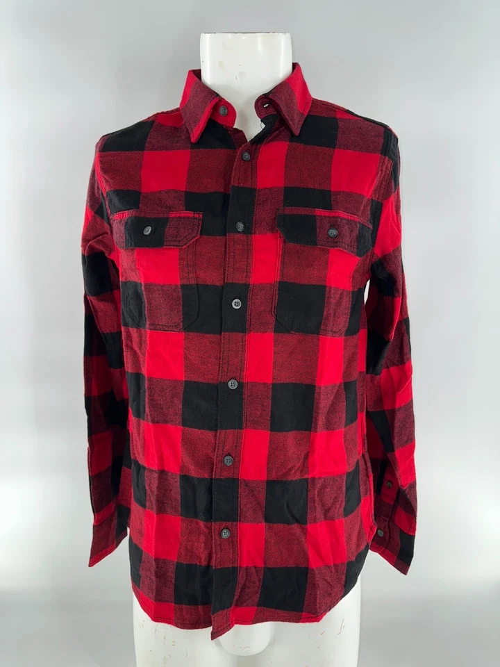 George Button-Up Flannel Shirt Men’s S Red Black Plaid Cotton Viscose YGI K4-77 - Image 2 of 4