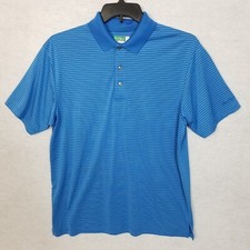 BEN HOGAN Performance Striped 3-Button Short Sleeve Golf Polo Shirt Blue Medium