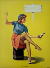The High Sign, Vintage 1942 Gil Elvgren 7.5 x 10 Pin-Up Print, Hitchhiking Cutie