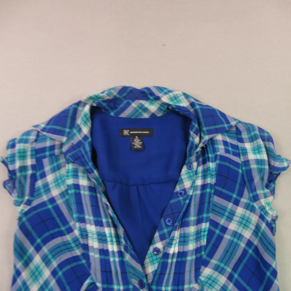 Camisa INC Mujer 4 Manga Corta Ligera Informal Elastizada 1/4 Botón Seda Foto 3 de 4