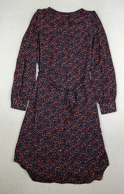Banana Republic Women's Dress Size XS Tall Blue Red Heart Print Midi Shirt Belt
