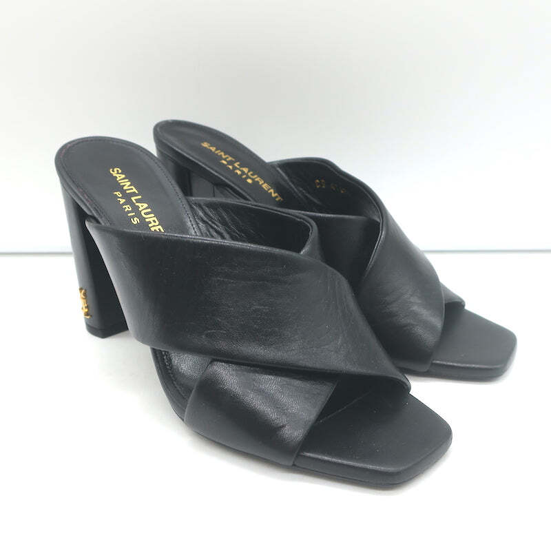Sandali incrociati Saint Laurent LouLou in pelle nera misura 36 tacco aperto