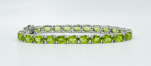 Plata de ley 925 19,20 quilates Pulsera tenis peridoto natural ovalada de 7 pulgadas