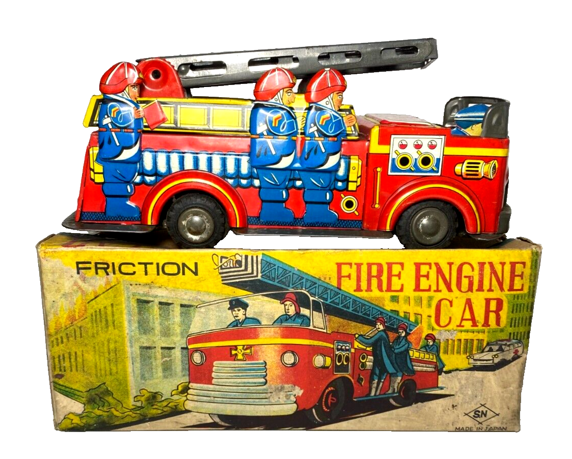 VINTAGE SN JAPAN LITHO TIN FRICTION FIRE ENGINE 7.5
