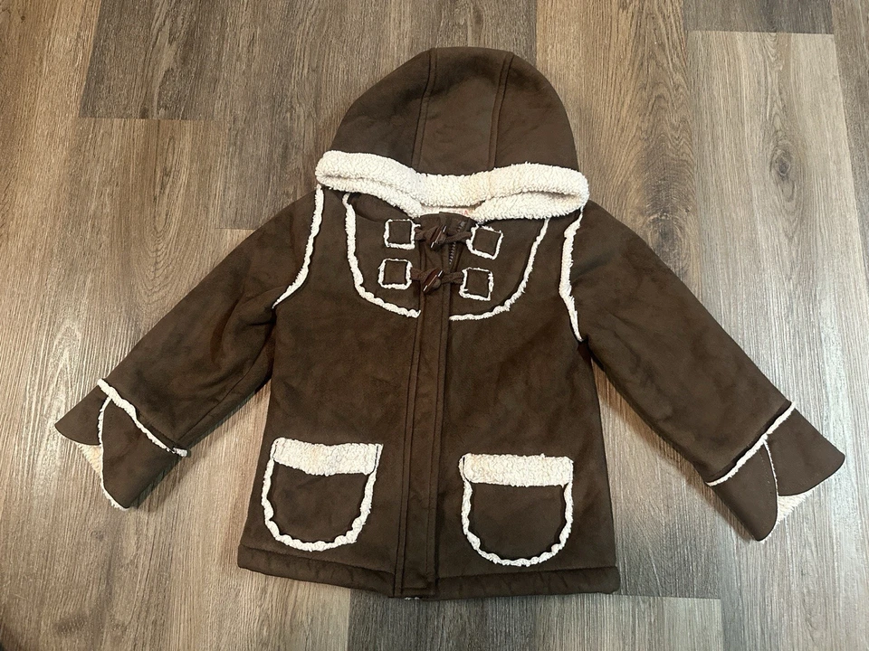 Chaqueta Old Navy Sherpa Forrada con Capucha Palanca Marrón Imitación Gamuza 5T Foto 2 de 4