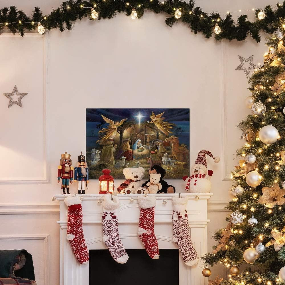 Nativity Scene Wall Art Canvas Christ in Manger Mary Joseph Christmas Decor 8x12