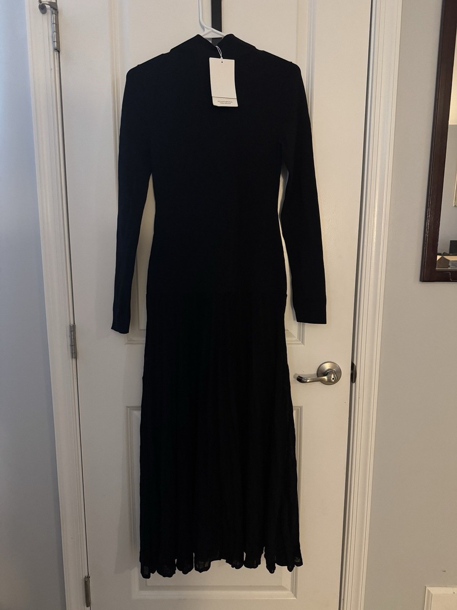 COS Pleated Knitted Turtleneck Maxi Dress In Black Size S | eBay