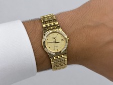 Wittnauer "Laureate" Date Natural Diamond Bezel Mens Quartz Watch Swiss 7"