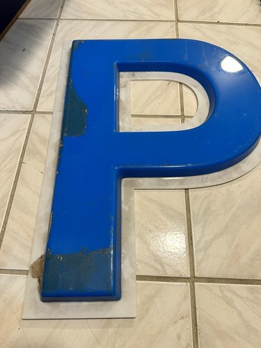 Vintage Channel Letter P — Salvaged Commercial Sign, Blue, 26×20” Large
