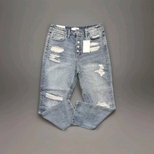  NWT Vervet Beverley - Super High Rise Button Up Distressed Straight Jeans 28 