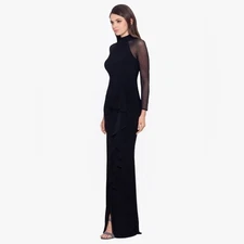 BETSY & ADAM SIZE 12 NWT “VALERIE" LONG MOCK NECK MESH LONG SLEEVE MAXI DRESS