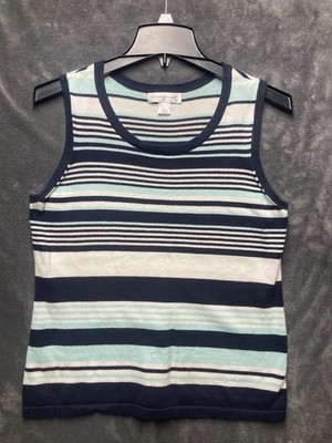 Christopher&Banks Striped Knit Tank Top Woman s Sz S Navy Mint Nautical Preppy