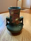 Roseville Pottery Clematis Double Handled Vase 106-7 Green