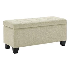 Modern Fabric Upholstered Rectangular Storage Ottoman Bench Beige