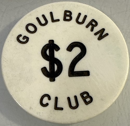 GOULBURN CLUB $2 OVERSIZED ILLEGAL CASINO CHIP SYDNEY AUSTRALIA